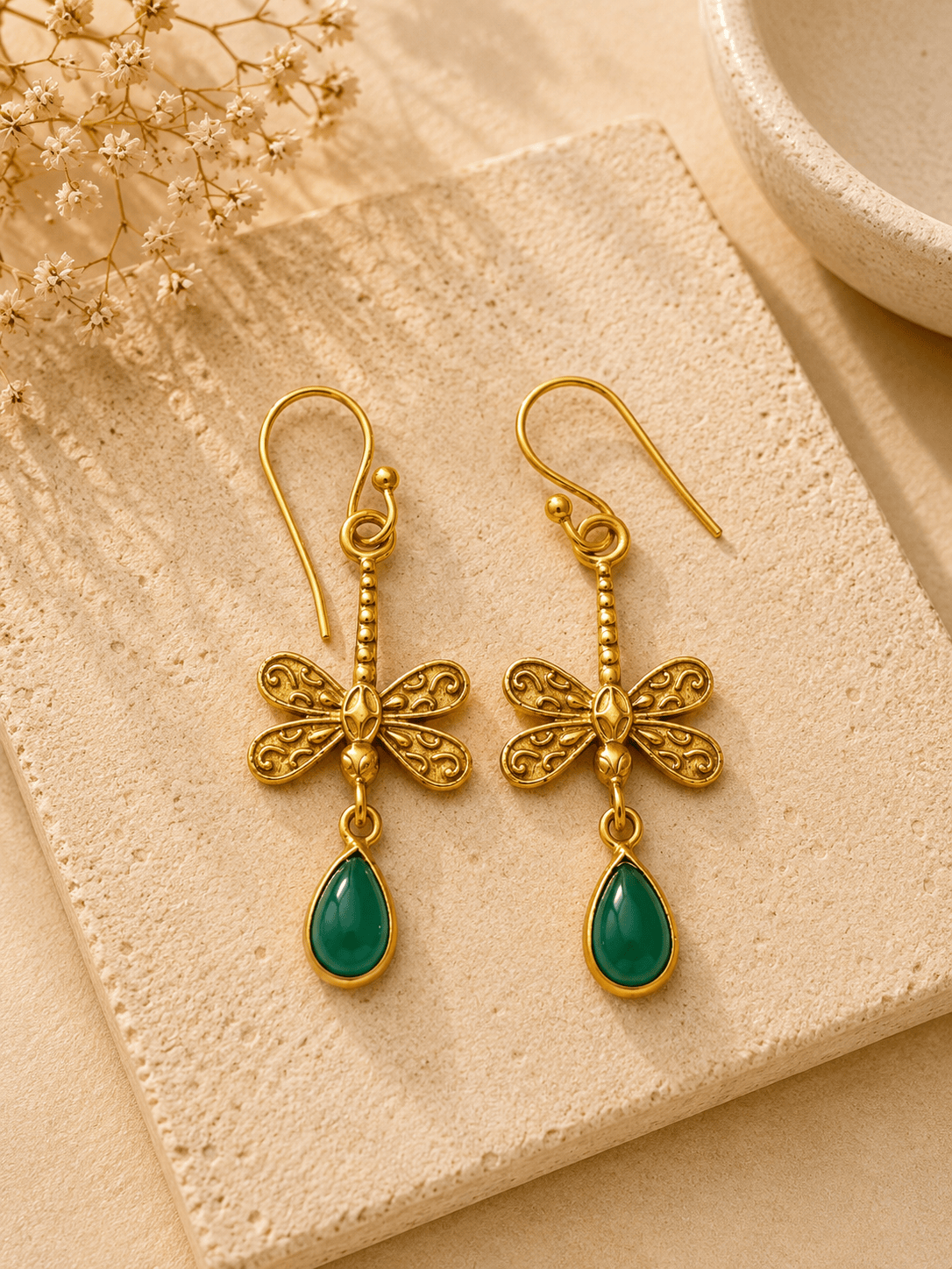 Naarya Jewels Green onyx Verdant Dragonfly Drop Earrings
