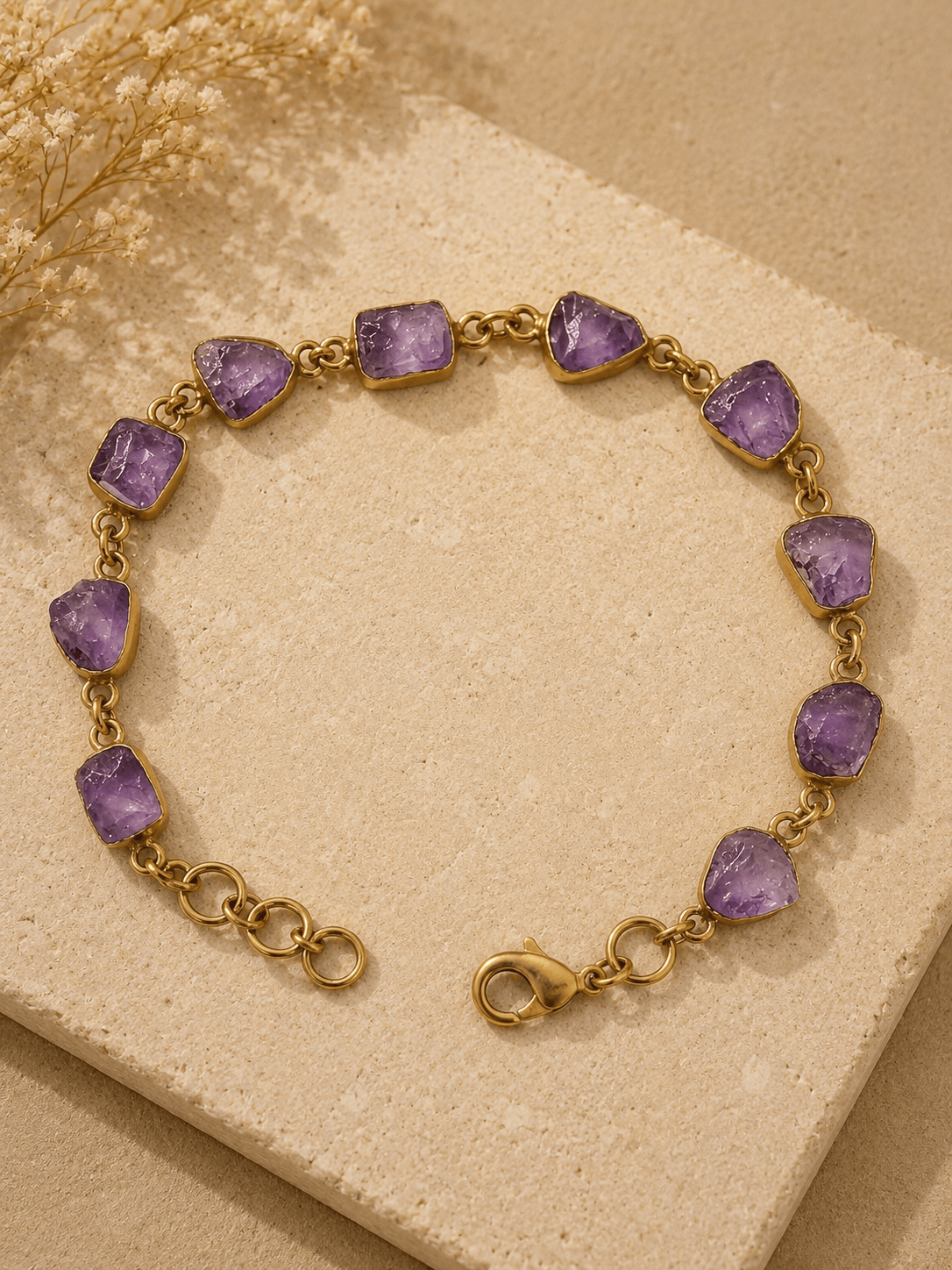 Naarya Jewels Amethyst Raw Earth Gold Bracelet