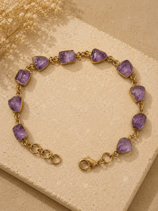 Naarya Jewels Amethyst Raw Earth Gold Bracelet