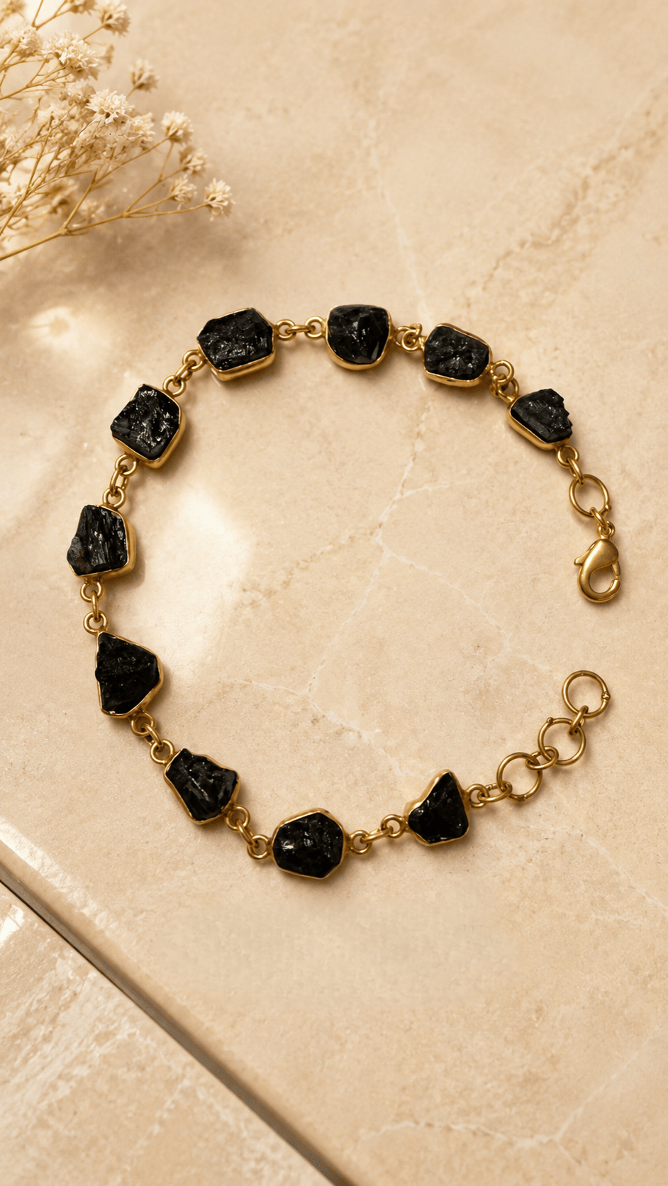 Naarya Jewels Black tourmaline Raw Earth Gold Bracelet