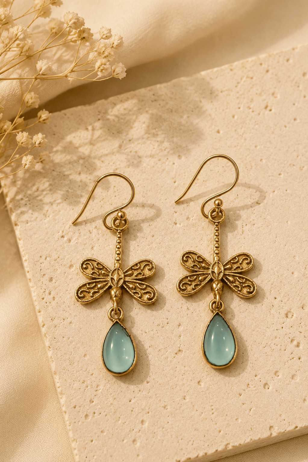 Naarya Jewels Aquamarine Verdant Dragonfly Drop Earrings