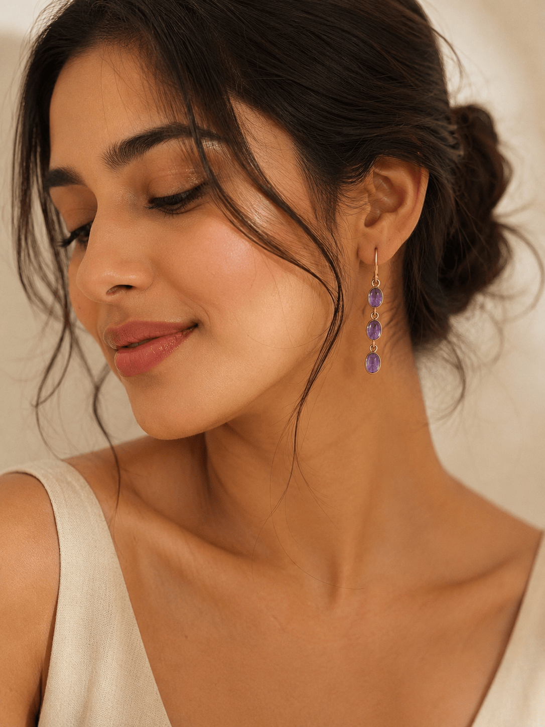 Naarya Jewels Amethyst Oval Tier Drop Earrings