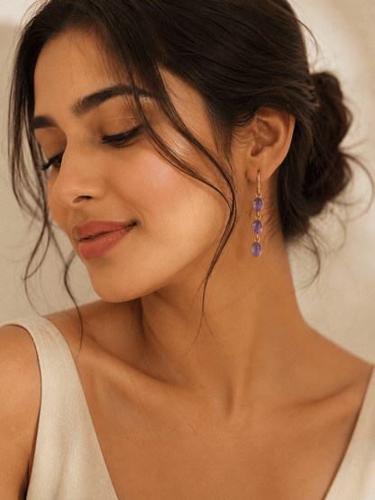Naarya Jewels Amethyst Oval Tier Drop Earrings