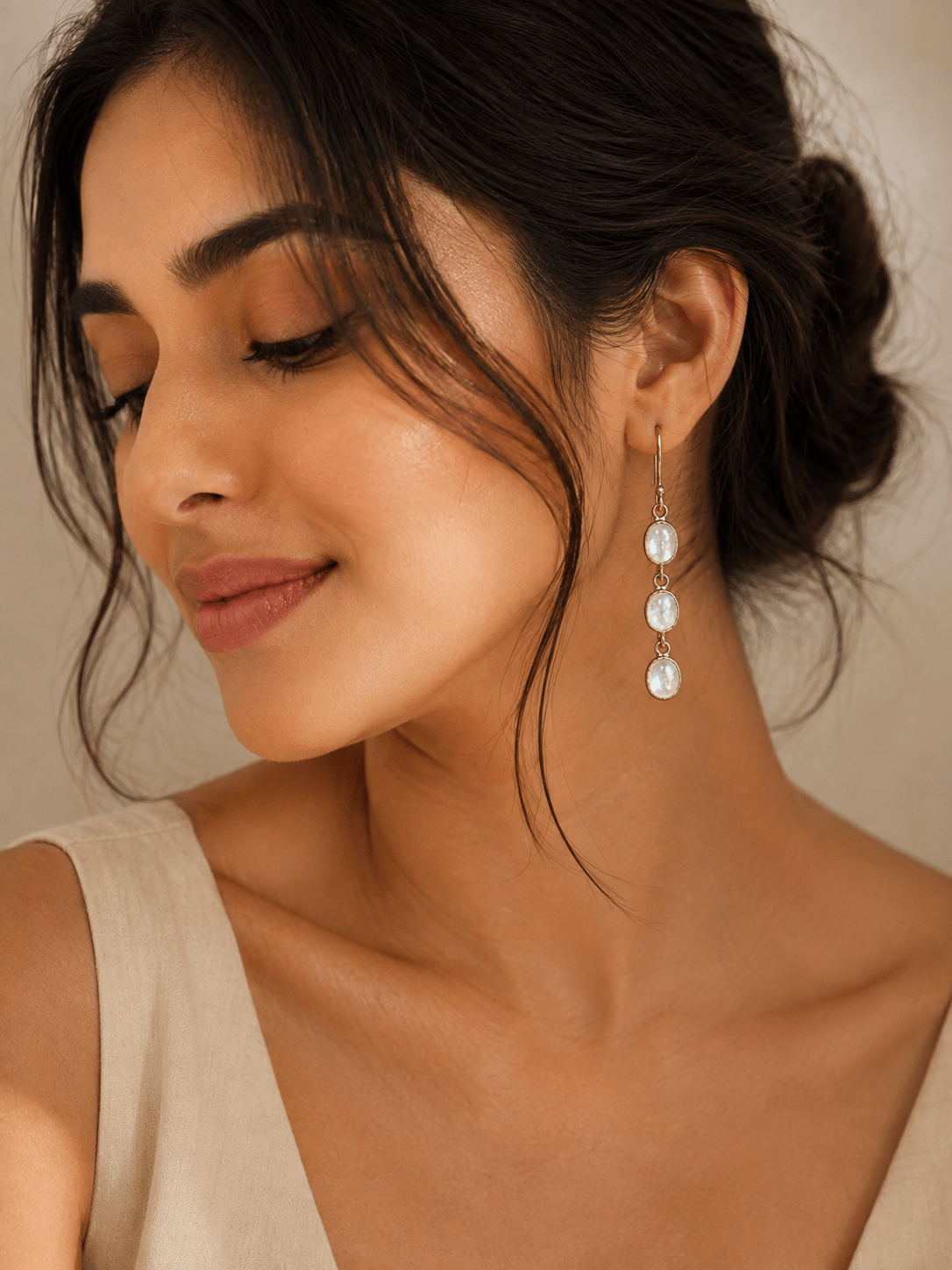 Naarya Jewels Moonstone Oval Tier Drop Earrings