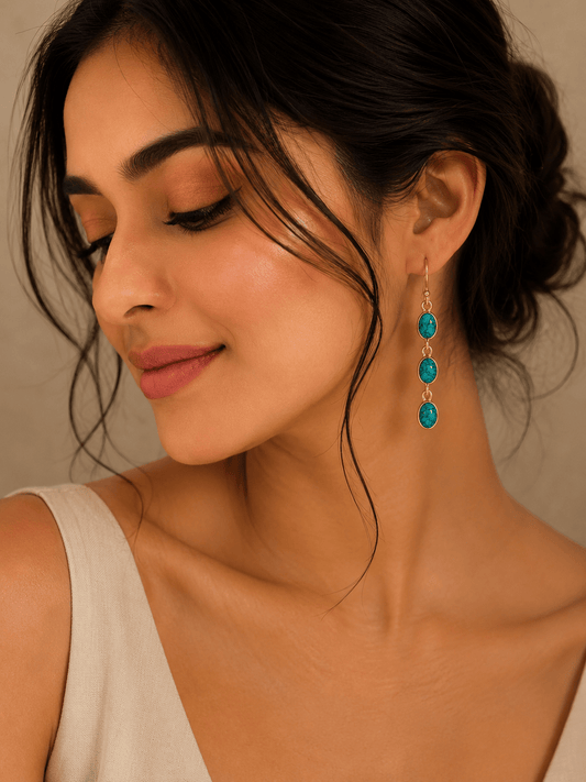 Naarya Jewels Turquoise Oval Tier Drop Earrings