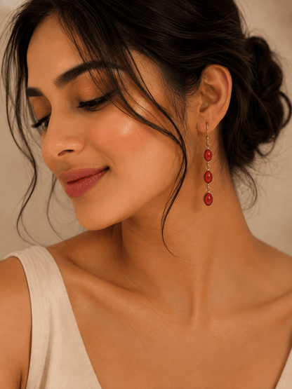 Naarya Jewels Coral Oval Tier Drop Earrings