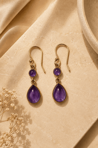 Naarya Jewels Amethyst Moonstone Dewdrop Earrings