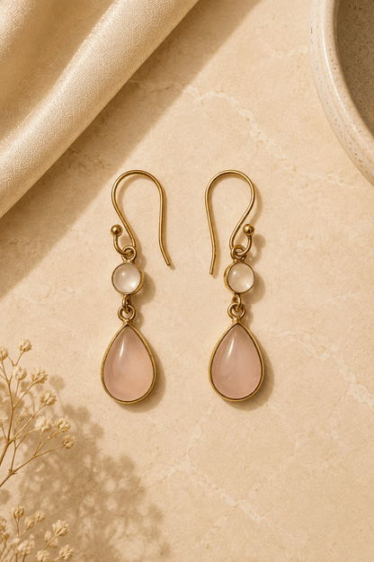 Naarya Jewels Pink opal Moonstone Dewdrop Earrings