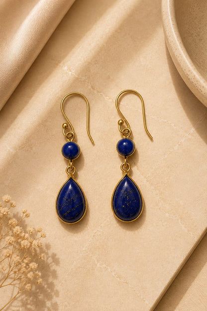 Naarya Jewels Lapis Moonstone Dewdrop Earrings