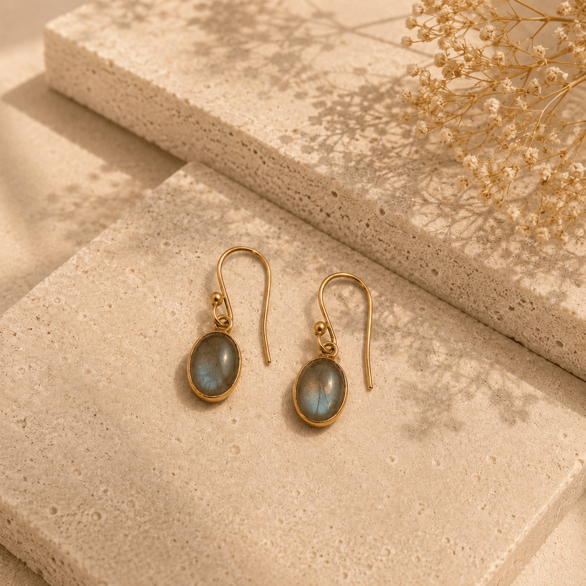 Naarya Jewels Labradorite Oval Drop Earrings