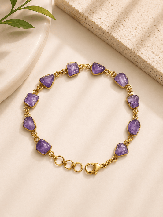 Naarya Jewels Amethyst Raw Earth Gold Bracelet