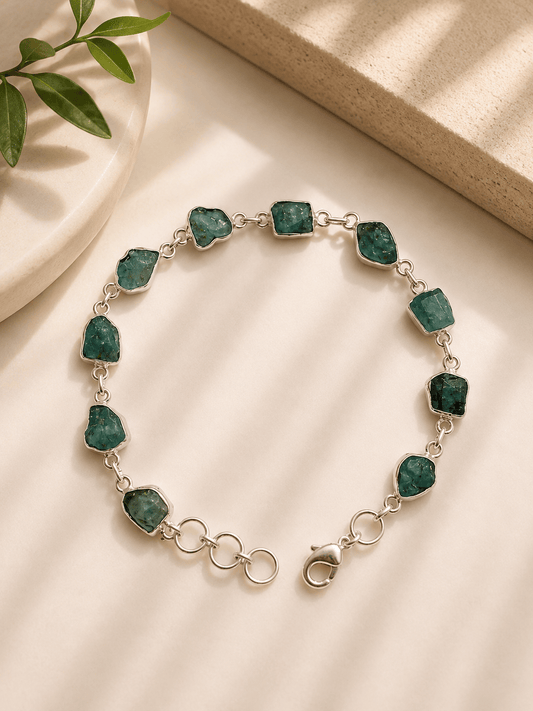 Naarya Jewels Emerald Rose quartz Earth Silver Bracelet