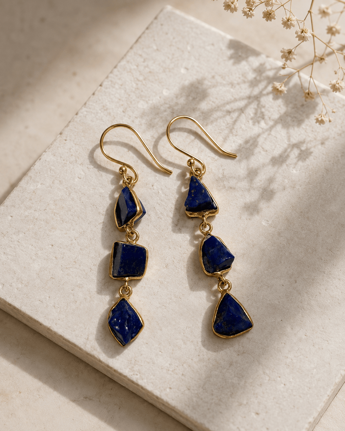 Naarya Jewels Lapis Raw Tier Drop Earrings
