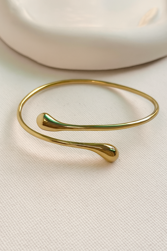 Dew Drop Curve Brass Bangle (Anti Tarnish)