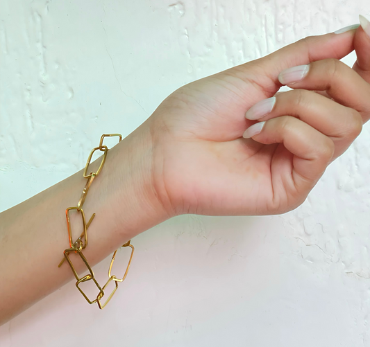 Rectangular Link Brass Bracelet (Anti Tarnish)