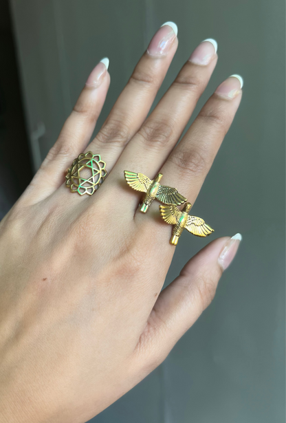 Golden Spirit Collection: Lotus Triangle & Dual Eagle Rings