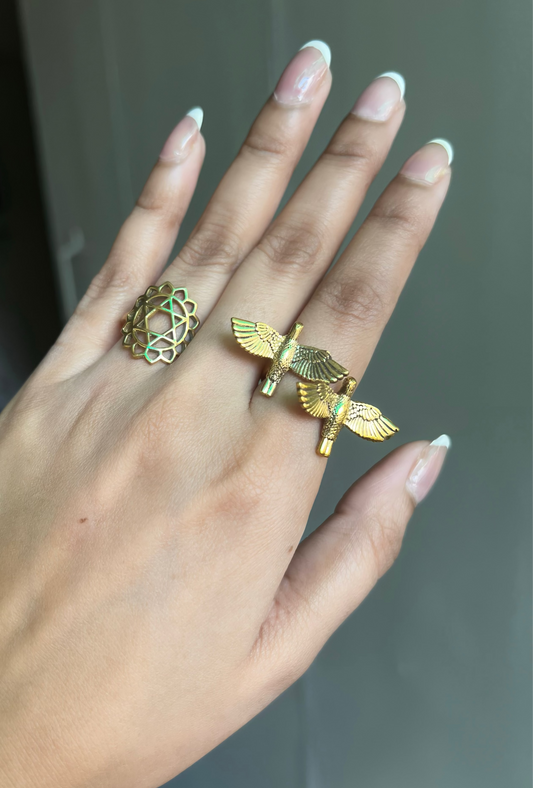 Golden Spirit Collection: Lotus Triangle & Dual Eagle Rings