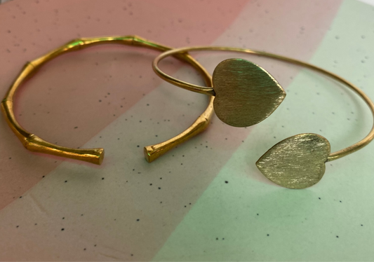 Heartline Duo & Bamboo Inspired Open Cuff Bracelet Combo (Anti Tarnish)