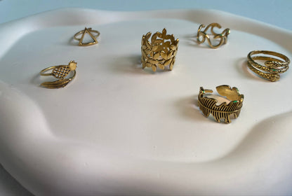 Golden Grace Adjustable Ring Set – Combo of 6