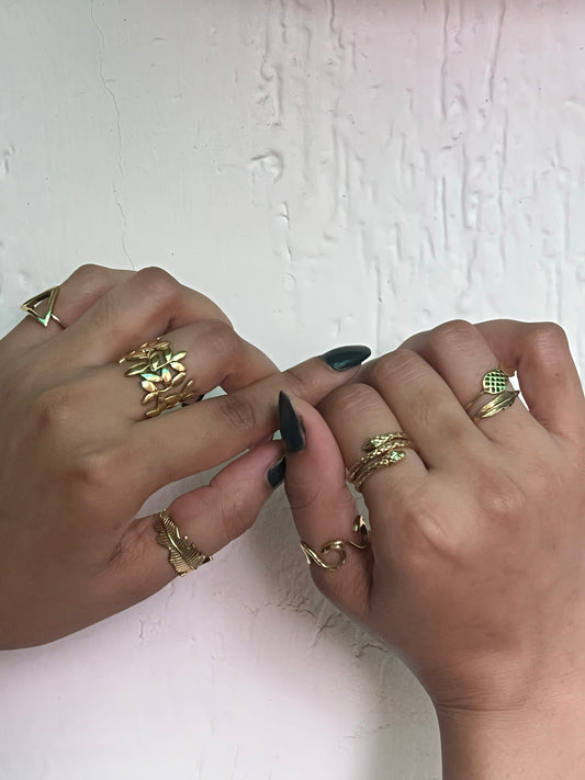 Golden Grace Adjustable Ring Set – Combo of 6
