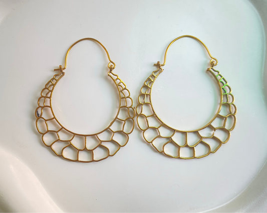 Golden Web Brass Earrings (Anti Tarnish)