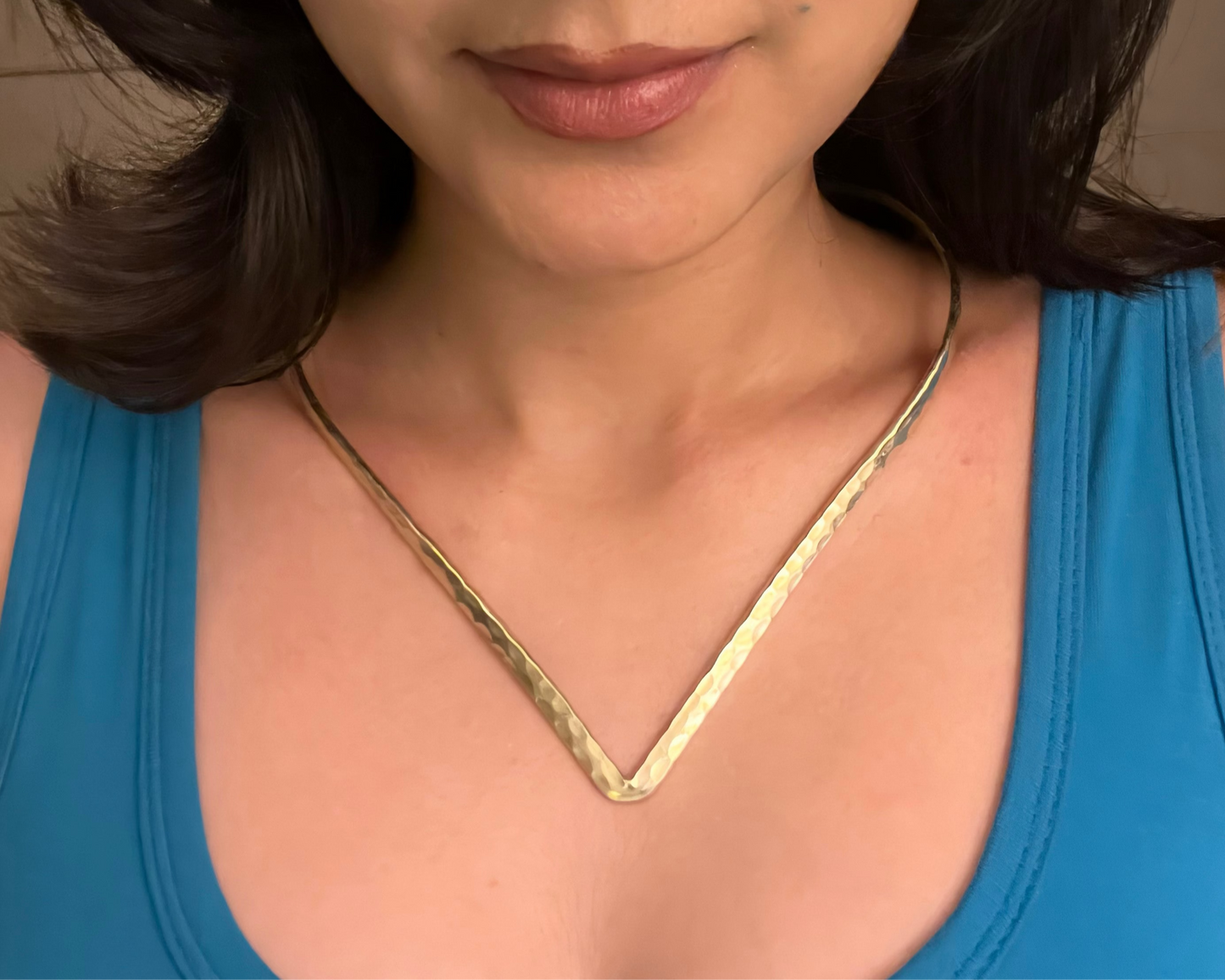 Minimalist Hammered V-Collar Necklace