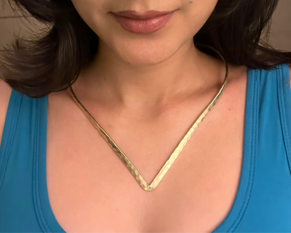 Minimalist Hammered V-Collar Necklace