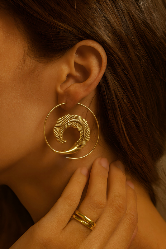 Feather Spiral Brass Earrings (Anti Tarnish)