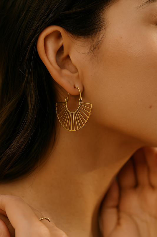 Linear Fan Brass Earrings (Anti Tarnish)