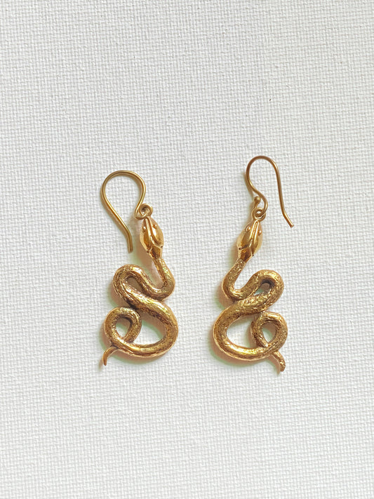 Interwined Snake Drop Brass Earrings (Anti Tarnish)