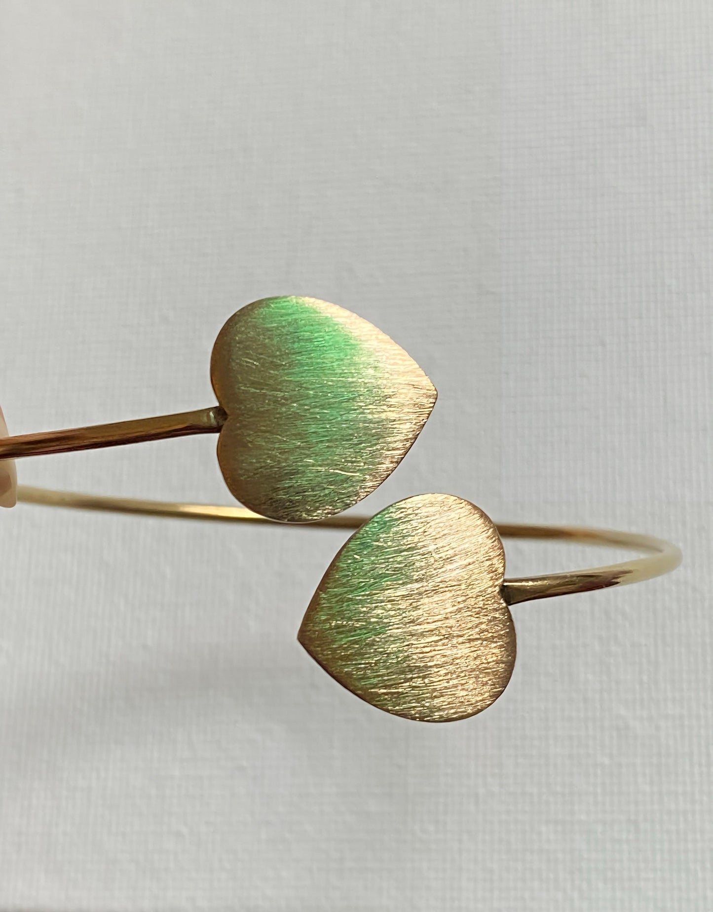 Dual Heart Brass Bangle (Anti Tarnish)