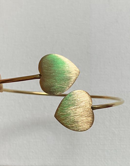 Dual Heart Brass Bangle (Anti Tarnish)