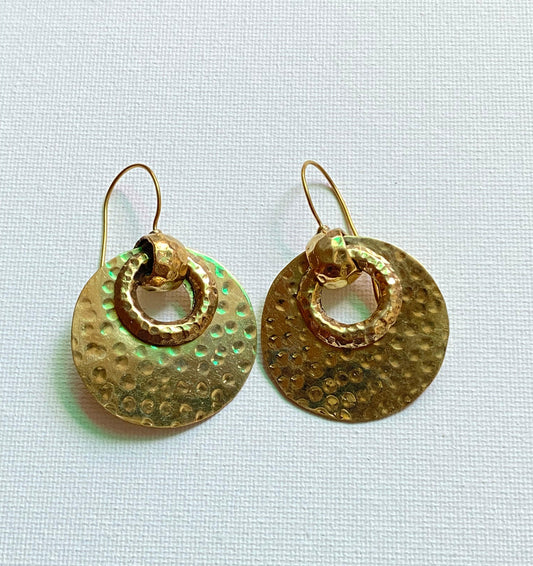 Hammered Gold Discs Brass Earrings (Anti Tarnish)