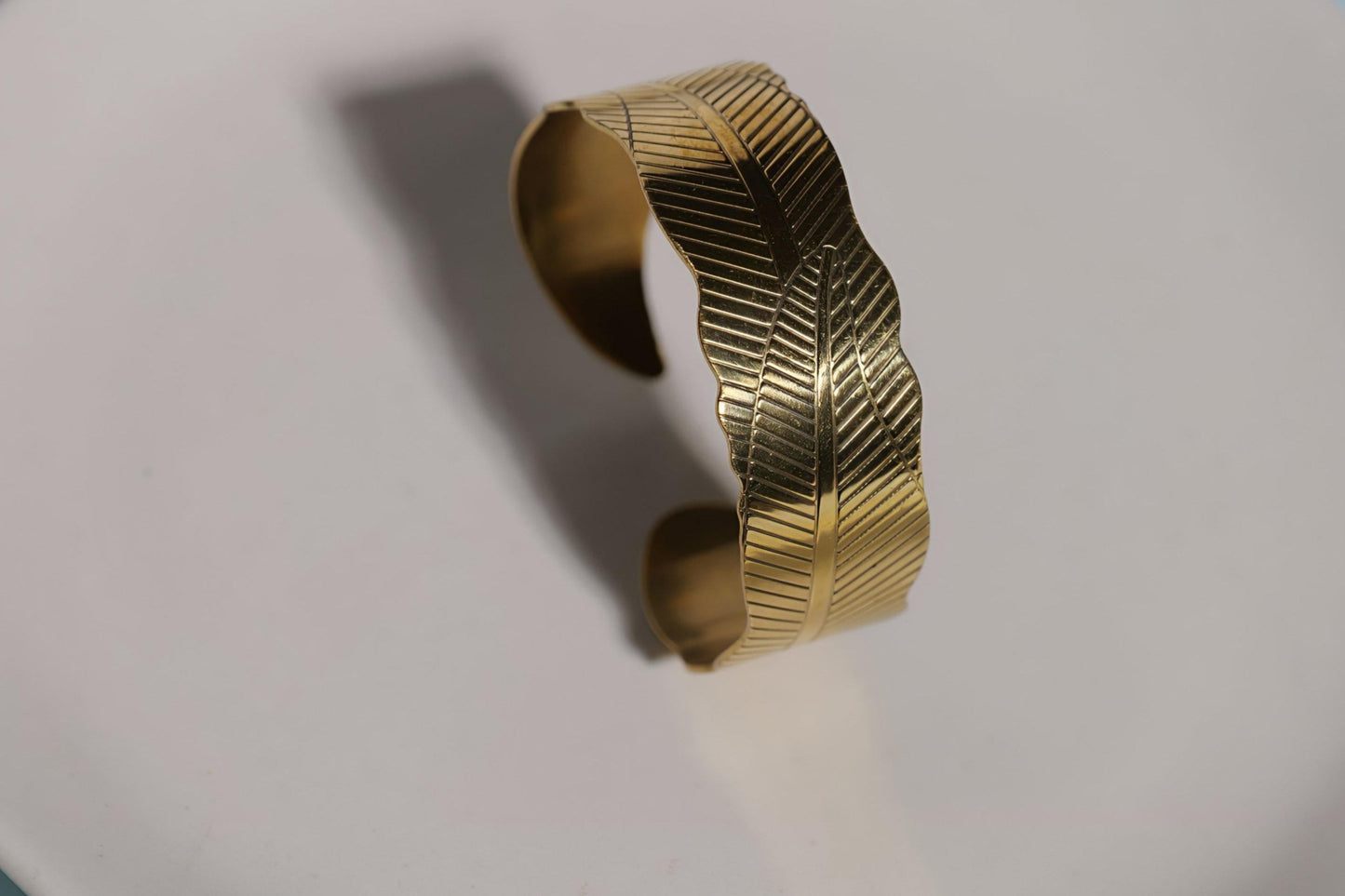 Leaf-Textured  Brass Cuff Bracelet (Anti Tarnish)