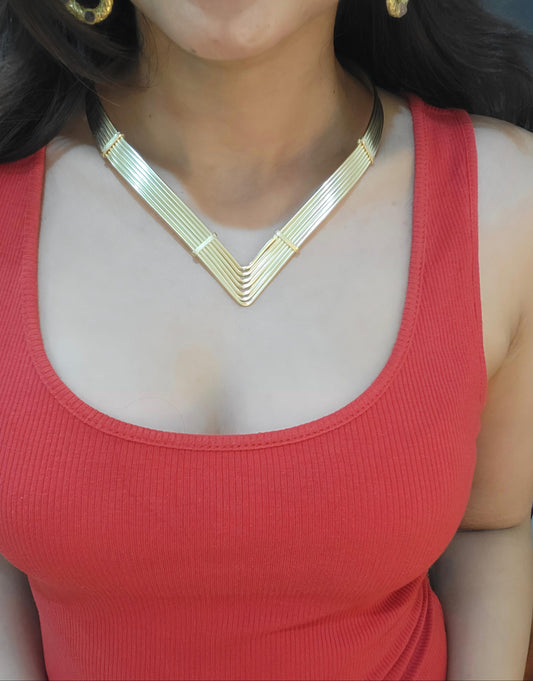 Statement Modern Linear Collar Necklace (Anti Tarnish)