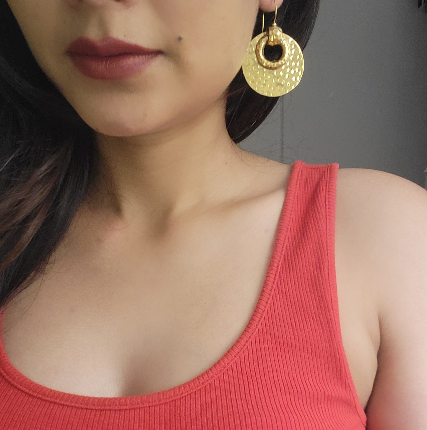 Hammered Gold Discs Brass Earrings (Anti Tarnish)
