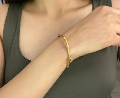 Bamboo-Inspired Brass Bangle (Anti Tarnish)