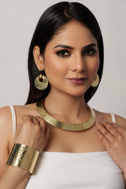 Hammered Glory – Statement Set (Earrings + Choker + Cuff) (Anti Tarnish)